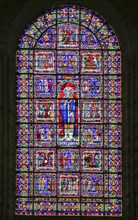 Romanesque stained glass window of the nave, Romanesque-Gothic Saint-Julien du Mans Cathedral, Le