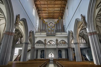 Organ loft, St Martin's Church, Kaufbeuern, Allgaeu, Swabia, Bavaria, Germany, Europe
