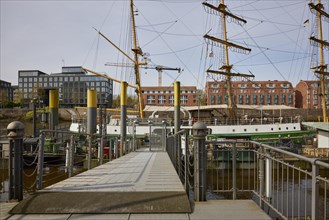 Jetty with access to the hotel ship Alexander von Humboldt, The Ship in Bremen, Hanseatic City,