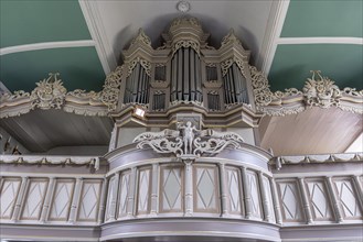 Organ prospectus in the Protestant Reformed Church from 1401 in Greetsiel, Krummhoern, East Frisia,