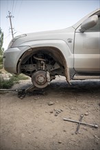 Tyre change, Kyrgyzstan, Asia