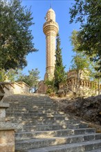 Minaret in the Muhamad Zirrar Asri cemetery, Mardin, Turkey, Asia