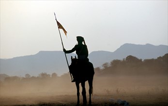 Horse rider, landscape, Rajasthan, India, Asia