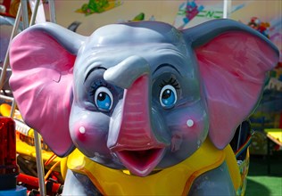 Elephant Dumbo in a children's carousel, Spring Festival Deggendorf, Lower Bavaria, Bavaria,