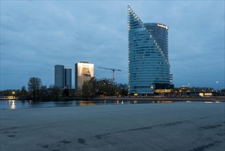 View of the Schwedbank headquarters on the western bank of the Daugava, Riga, Latvia, Europe