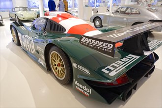 A green-white-red Zakspeed racing car in a car museum, AUTOMUSEUM PROTOTYP, Hamburg, Hanseatic City