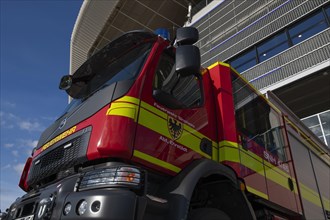 Sinsheim Fire Brigade in front of Arena, PreZero Arena, Sinsheim, Baden-Wuerttemberg, Germany,