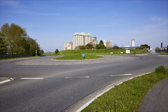 Roundabout with silos in the harbour of Husum, district of Nordfriesland, Schleswig-Holstein,