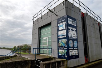 Information boards at the Nieuwe Statenzijl lock, municipality of Oldambt, Dollart, Dollard,