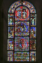Romanesque stained glass window of the nave, Romanesque-Gothic Saint-Julien du Mans Cathedral, Le