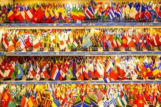 Flags in the visitor shop at the UN headquarters in New York