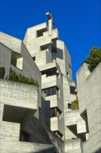 Avant-garde concrete church of St Nicolas, Heremence, Val d'Herens, Valais, Switzerland, Europe