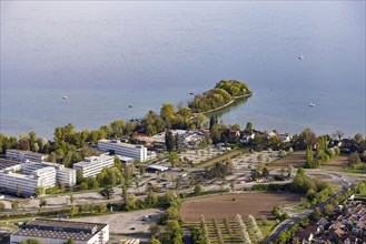 Flight in a zeppelin along the shore of Lake Constance, aerial photograph, Airbus Defence and Space