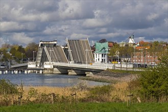 Bascule bridge is opened, Kappeln, Schlei, Schleswig-Holstein, Germany, Europe