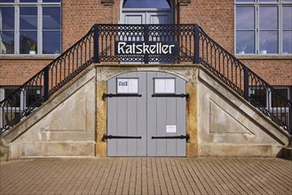 Entrance to the Ratskeller restaurant in the Old Town Hall in Husum, North Friesland district,
