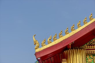 Chofah on the pediment, Wat Ong Teu, Vientiane, Laos, Asia