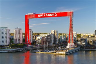 Shipyard and high-rise buildings at a harbour in Gothenburg, Sweden, Europe