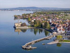 Montfort Castle on Lake Constance, aerial view, landmark of the municipality of Langenargen,