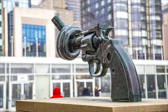 Gun sculpture Non Violence in front of the UN headquarters in New York