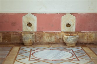 Chouf District, Lebanon, April 05, 2017: Historic Turkish marble bathroom, located inside the Beit