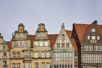 Gables of heritage-protected buildings on the north-west side of Bremen's market square in Bremen,