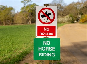 No Horses, No Horse Riding Sign, Suffolk Sandlings, Shottisham, England, UK