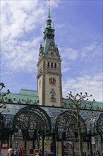 Hamburg Town Hall and Town Hall Market, Hamburg, Germany, Europe, Historic town hall with tower