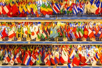 Flags in the visitor shop at the UN headquarters in New York