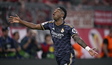 Goal celebration, cheering, Vinicius Junior Real Madrid (07) gesture, gesture, Champions League,