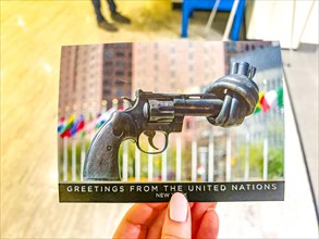 Postcard in the shop of the UN Postal Office at the UN headquarters in New York