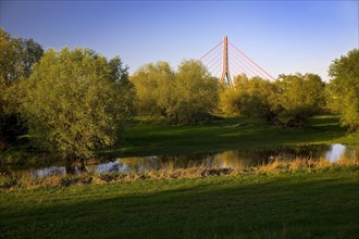 Fleher Bridge at the Uedesheim bend in the Rhine, nature reserve, Neuss, Lower Rhine, North