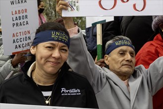 Rosemont, Illinois, Hundreds of workers and supporters picketed a Portillo's restaurant, demanding