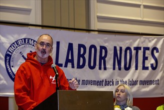 Chicago, Illinois, Shawn Fain, president of the United Auto Workers union, speaks at the conclusion