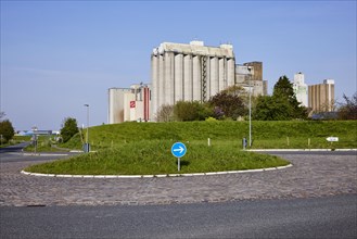 Roundabout with silos in the harbour of Husum, district of Nordfriesland, Schleswig-Holstein,