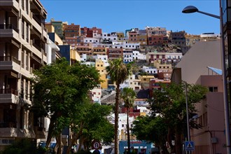 Street in the city centre of San Sebastian de la Gomera, behind the alleyway district on the