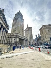 New York County Supreme Court (left), centre Thurgood Marshall United States Courthouse, Lower