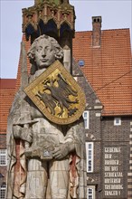 Section with head and shield of the Bremen Roland in Bremen, Hanseatic city, federal state of