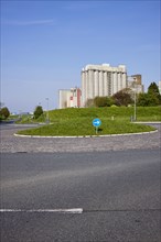 Roundabout with silos in the harbour of Husum, district of Nordfriesland, Schleswig-Holstein,