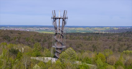 Schoenbuchturm, observation tower in Schoenbuch Nature Park, aerial view, Herrenberg,