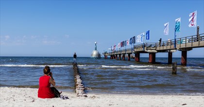 Jetty with diving bell, The Baltic Sea in Zingst, Usedom, Mecklenburg-Vorpommern, Germany, Europe