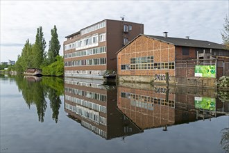 Boat, Building, Reflection, Veringkanal, Wilhelmsburg, Hamburg, Germany, Europe