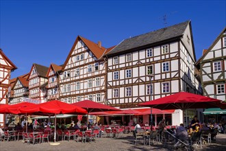 Half-timbered houses, market square, Eschwege, Werratal, Werra-Meissner district, Hesse, Germany,