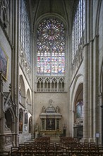 Transept with rose window, Romanesque-Gothic Saint-Julien du Mans Cathedral, Le Mans, Sarthe