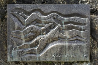 Bronze plaque Birth of the Iller, Illersprung, confluence of the Trettach, Breitach and Stillach