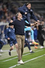 Goal celebration Coach Pellegrino Matarazzo TSG 1899 Hoffenheim on the sidelines, gesture, gesture,