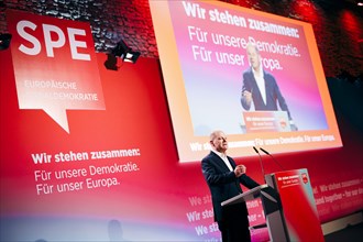 Federal Chancellor Olaf Scholz, recorded at the Social Democratic Congress of the SPD and PES with