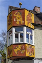 Painted bay window, Kaufbeuern, Allgaeu, Swabia, Bavaria, Germany, Europe