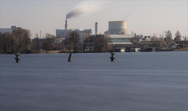 Long exposure, power station on the Havel in Berlin Spandau, Germany, Europe