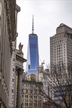 View from Thomas Paine Park to One World Trade Centre, Lower Manhattan, New York City
