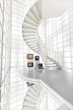 Bright, modern stairwell with dynamic interior architecture, Deutsche Kinematik, Berlin, Germany,